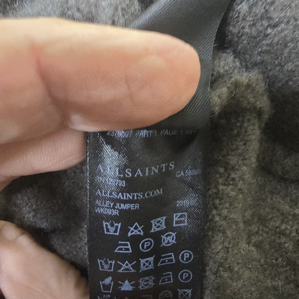 Allsaints Sweater Womens Sz L Crew Neck Oversized Asymmetrical Hem Wool Yak Gray - Picture 10 of 13